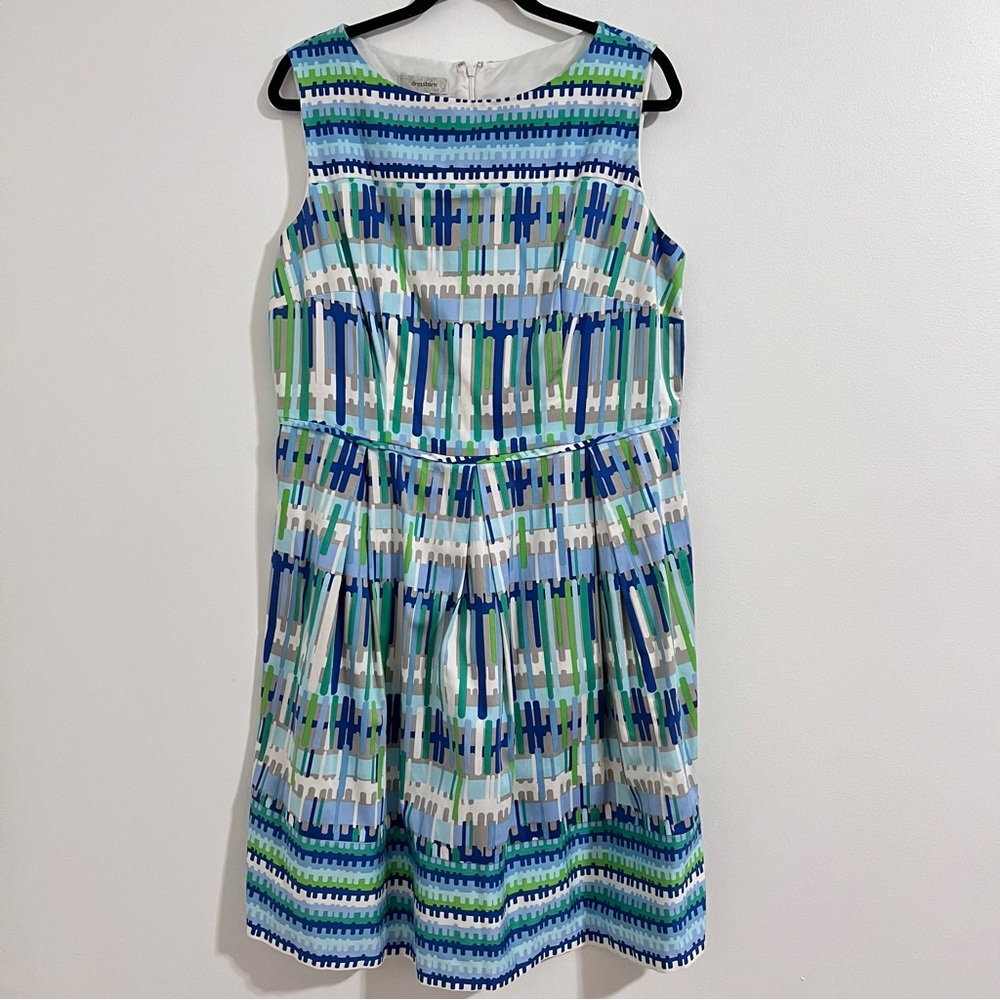 Dressbarn Fit and Flare Dress Size 18 Blue and Green Cocktail Spring Sheath